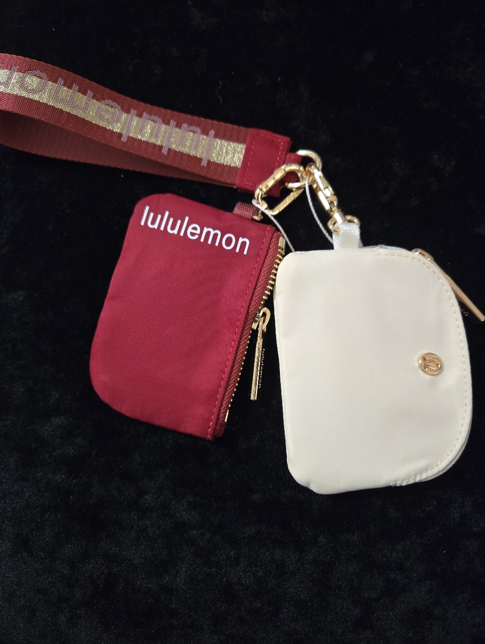 Lululemon Red and Cream Double Coin Pouch Keychain